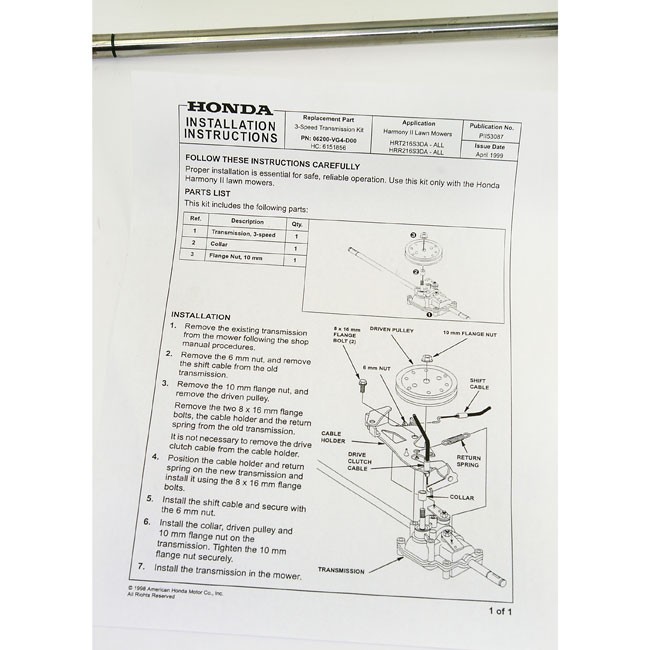 06200VG4D00 Honda transmission kit Honda Mower Parts Popular Parts